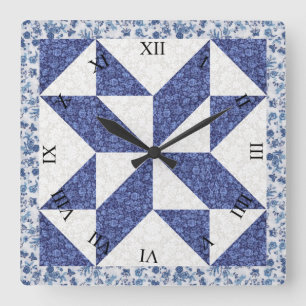 Horloge Carrée Calico Faux bleu et blanc