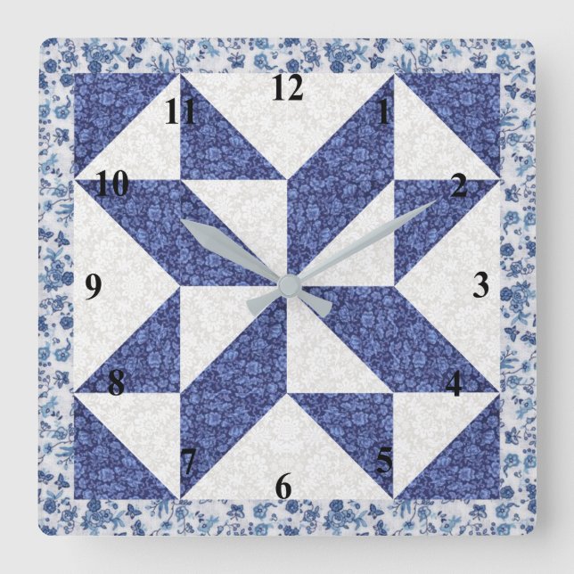 Horloge Carrée Calico Faux bleu et blanc (Recto)