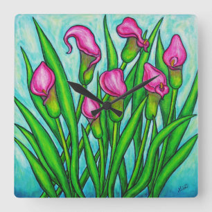 Horloge Carrée Calla Lily Carré Mur Clock, Lisa Lorenz
