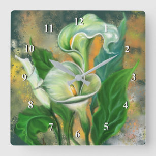 Horloge Carrée Calla Lily Peinture murale à l'horloge