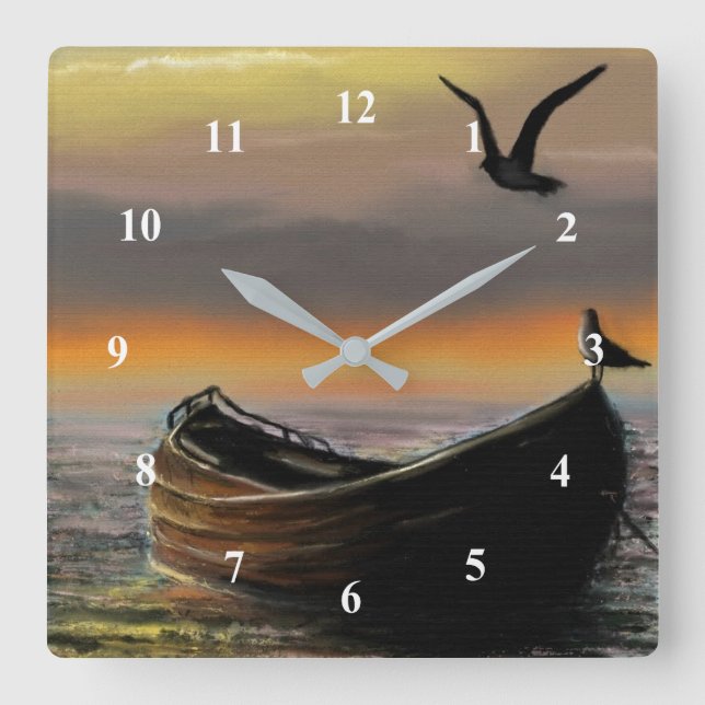Horloge Carrée Calme - Aquarelle (Recto)