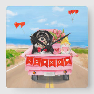 Horloge Carrée Camion de la Saint-Valentin pour chien havanais