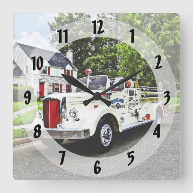 Horloge Carrée Camion d'incendie blanc (Recto)