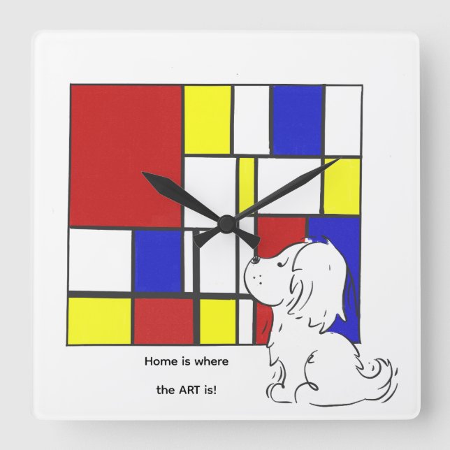 Horloge Carrée Camomille Inspirée de Mondrian (Recto)