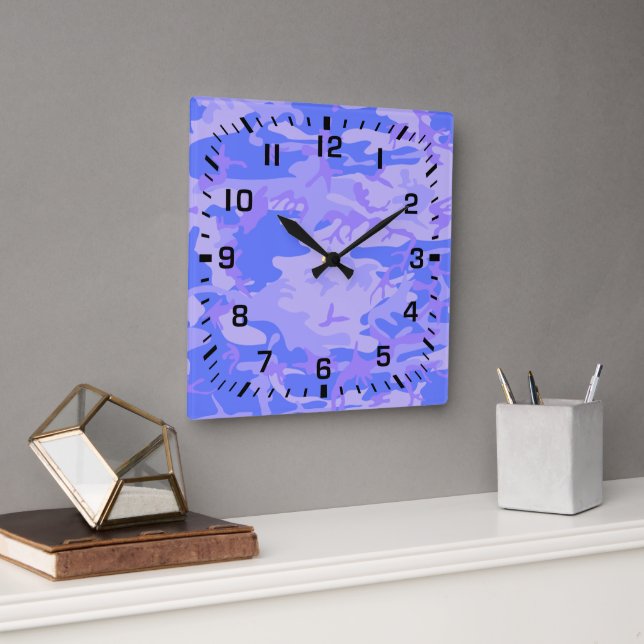 Horloge Carrée Camouflage Pastel Blue Motif Abstrait (Bureau)