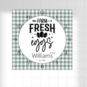 Horloge Carrée Campagne Agritourisme Plaid Farm Oeufs Frais Carré