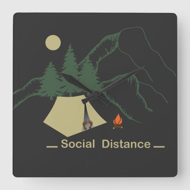 Horloge Carrée Camping amusant introverti (Recto)