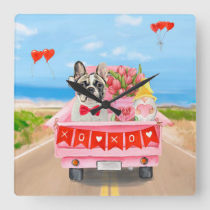 Horloge Carrée Camping-car de la Saint-Valentin pour Bouledogue F