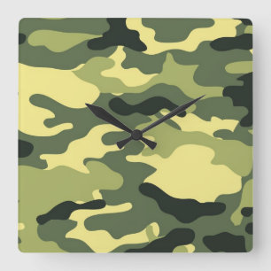 Horloge Carrée Camping Chasse Camouflage vert