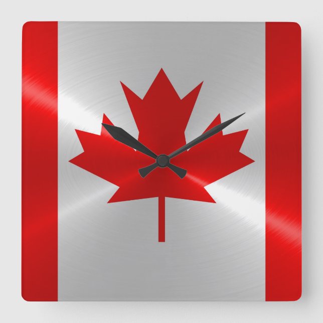 Horloge Carrée Canada Flag Metallic Metal (Recto)