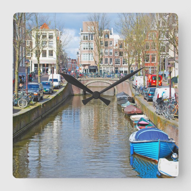 Horloge Carrée Canal d'Amsterdam avec bateaux (Recto)