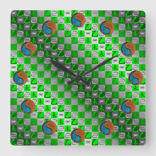 Horloge Carrée Cancer & Chèvre en Bois