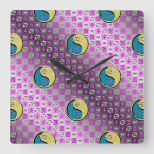 Horloge Carrée Cancer & Coq de Métal