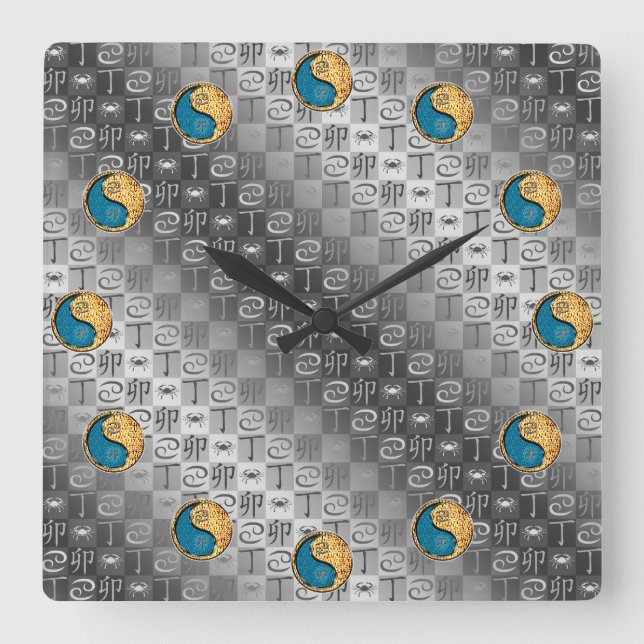 Horloge Carrée Cancer & Lapin de Feu (Recto)