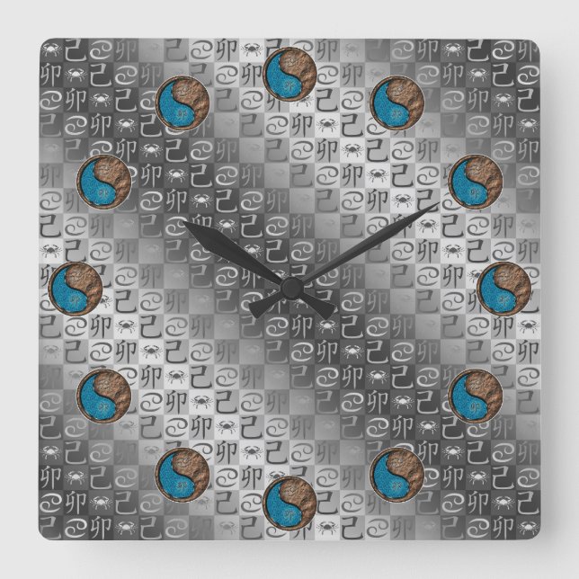 Horloge Carrée Cancer & Lapin de Terre (Recto)