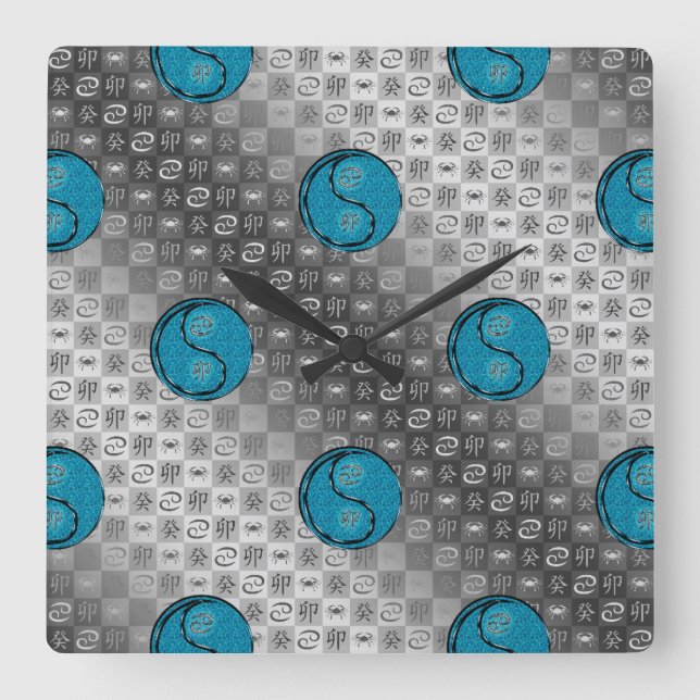 Horloge Carrée Cancer & Lapin d'Eau (Recto)