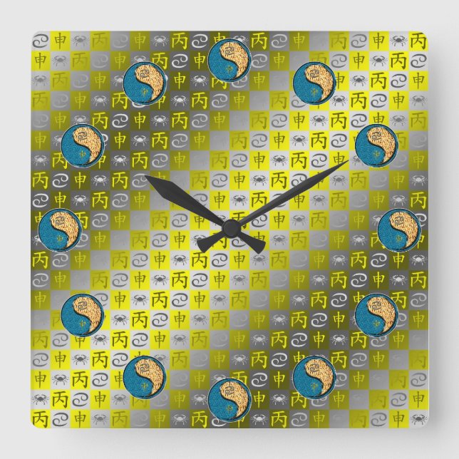 Horloge Carrée Cancer & Singe de Feu (Recto)