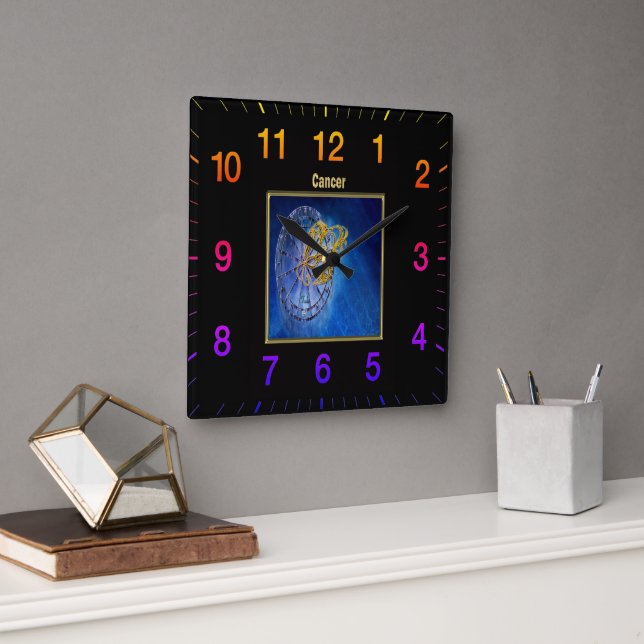 Horloge Carrée Cancer Zodiac Astrologie design Horoscope (Bureau)