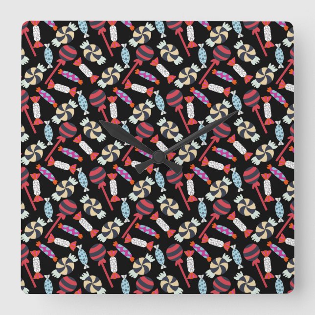 Horloge Carrée Candy pattern | Lollies pattern | lollipop 14 (Recto)