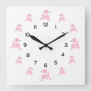 Horloge Carrée Caniches français roses