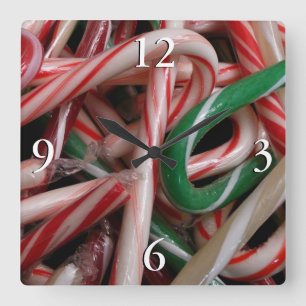Horloge Carrée Canneberges de Noël Fête Blanc Vert et Rouge