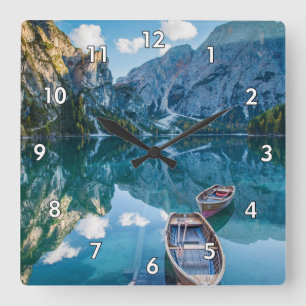 Horloge Carrée Canoës très Cool sur le lac avec montagnes