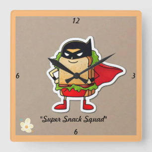 Horloge Carrée "Caped Food Fun"