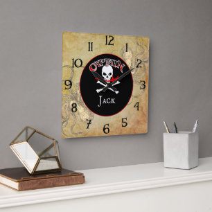 Horloge Carrée Capitaine pirate personnalisée