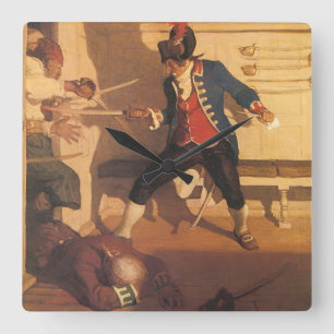 Horloge Carrée Capitaine vintage du pirate, bataille d'épée par N