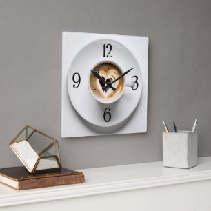 Horloge Carrée Cappuccino Du Coeur En Coupe Blanche