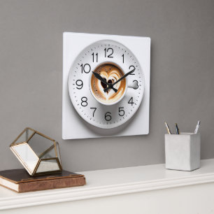 Horloge Carrée Cappuccino Du Coeur En Coupe Blanche