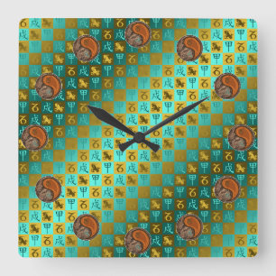 Horloge Carrée Capricorne & Chien de Bois