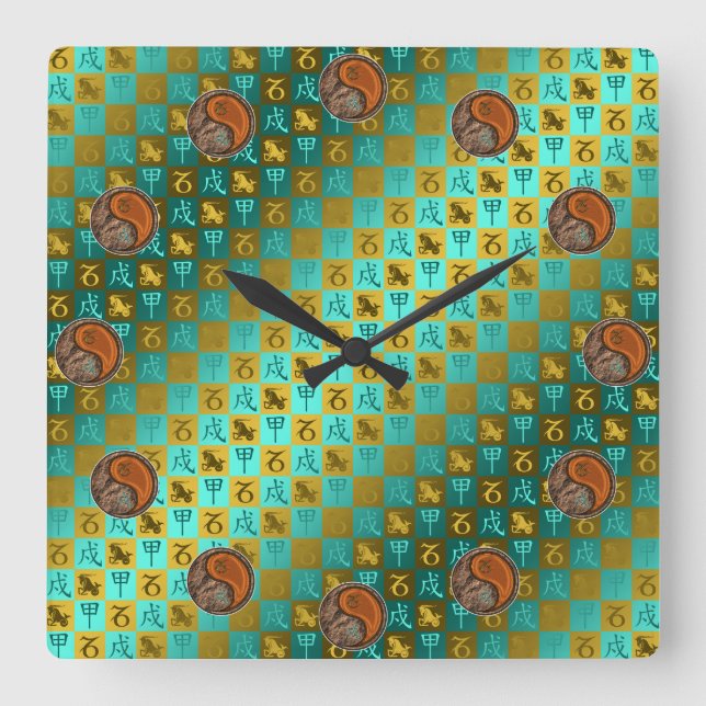 Horloge Carrée Capricorne & Chien de Bois (Recto)