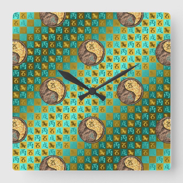 Horloge Carrée Capricorne & Chien de Feu (Recto)