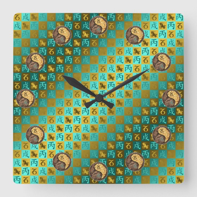 Horloge Carrée Capricorne & Chien de Feu (Recto)