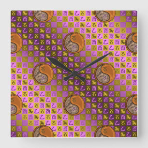 Horloge Carrée Capricorne & Coq de Bois