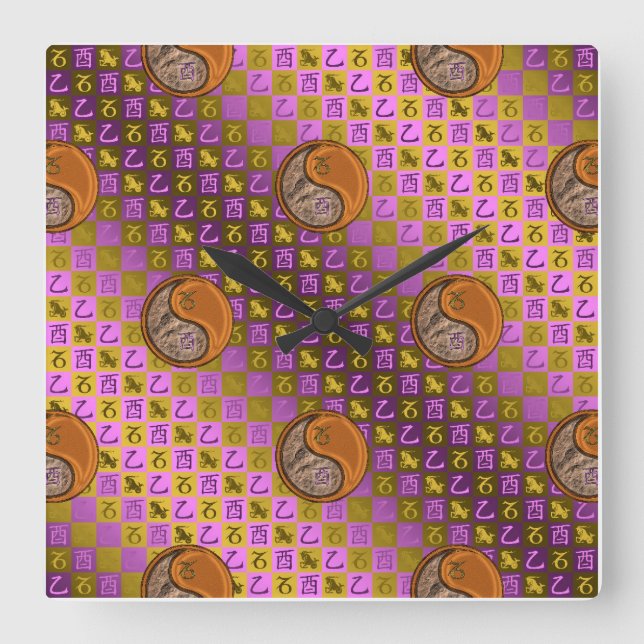 Horloge Carrée Capricorne & Coq de Bois (Recto)