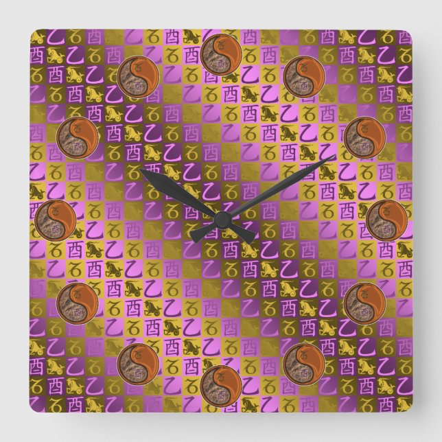 Horloge Carrée Capricorne & Coq de Bois (Recto)