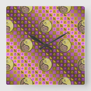 Horloge Carrée Capricorne & Coq de Métal