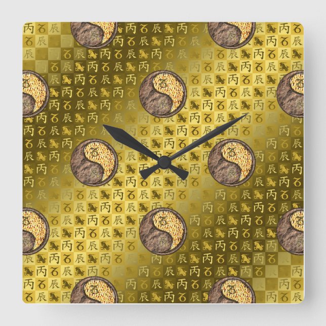 Horloge Carrée Capricorne & Dragon de feu (Recto)