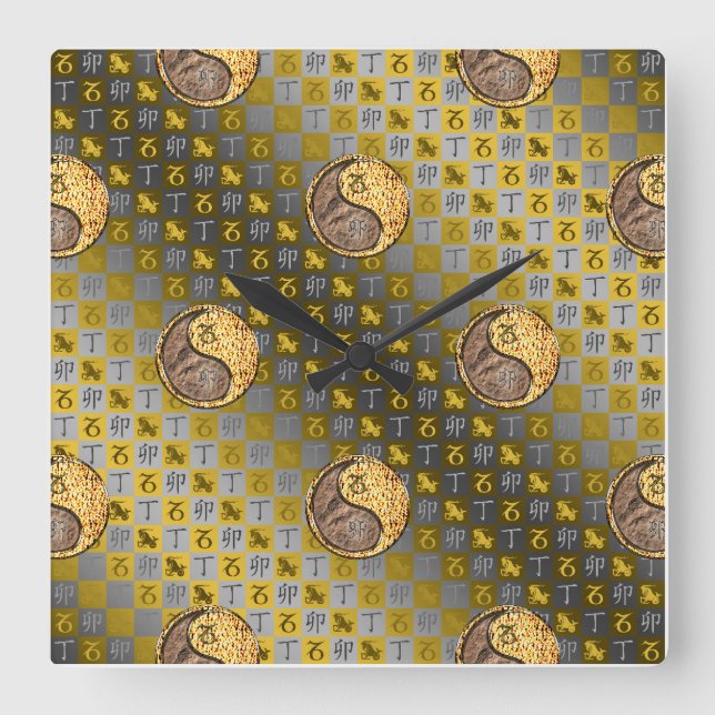 Horloge Carrée Capricorne & Lapin de Feu (Recto)