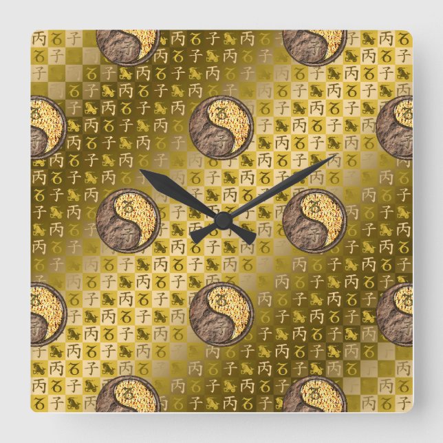 Horloge Carrée Capricorne & Rat de feu (Recto)