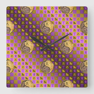 Horloge Carrée Capricorne & Sanglier de Feu