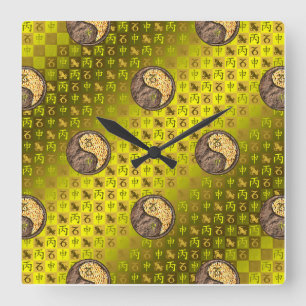 Horloge Carrée Capricorne & Singe de feu
