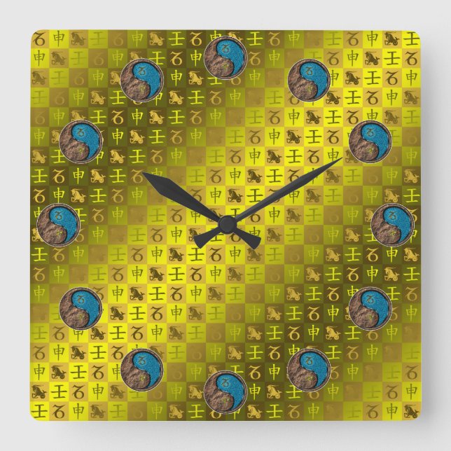 Horloge Carrée Capricorne & Singe d'eau (Recto)