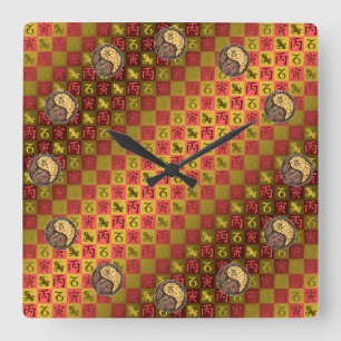 Horloge Carrée Capricorne & Tigre de Feu