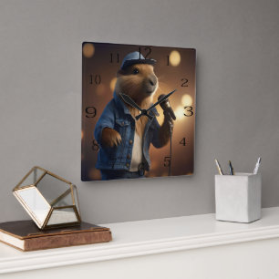 Horloge Carrée "Capybara Cowboy : Serenading the Wild West"