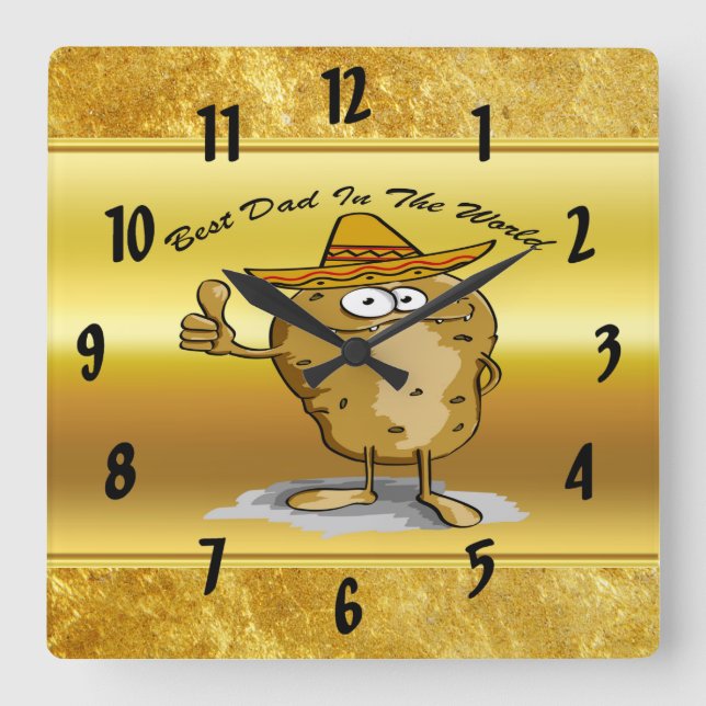 Horloge Carrée Caractère de patate casquette sombrero mexicain (Recto)