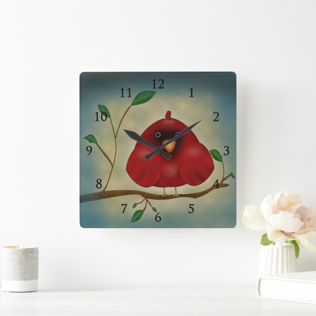 Horloge Carrée Cardinal oiseau rouge (Maison)