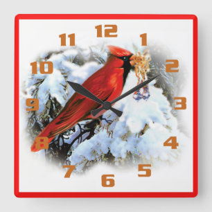 Horloge Carrée Cardinal Rouge Cloches de Noël Vacances Rustique